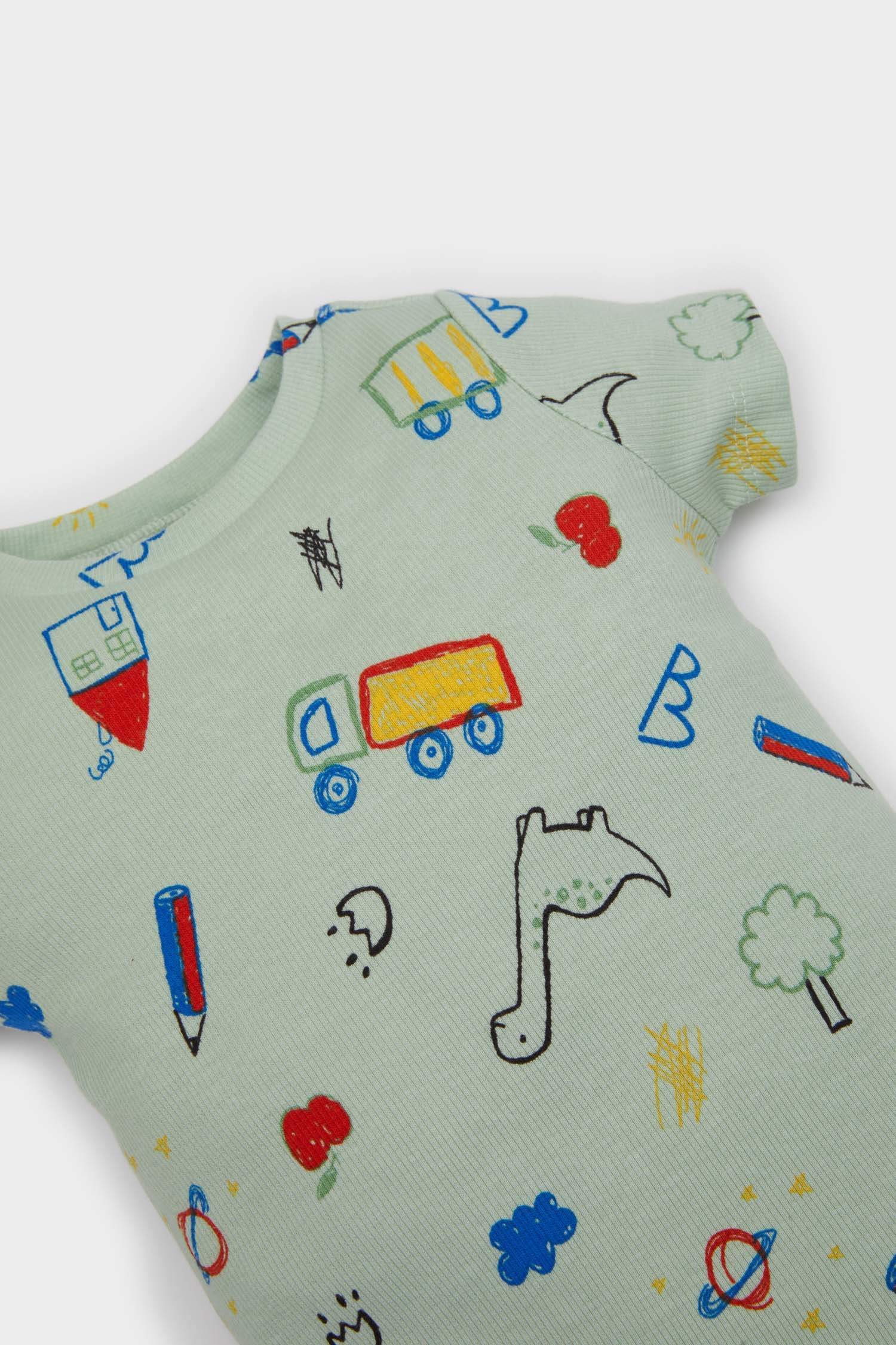 Baby Boy Dinosaur Printed Snap Body Shorts 2 Piece Set