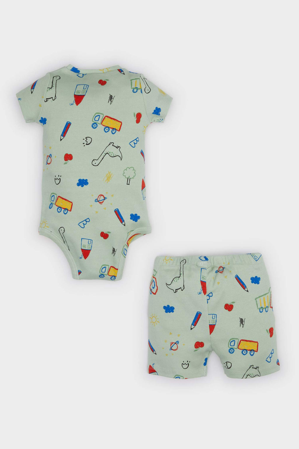 Baby Boy Dinosaur Printed Snap Body Shorts 2 Piece Set
