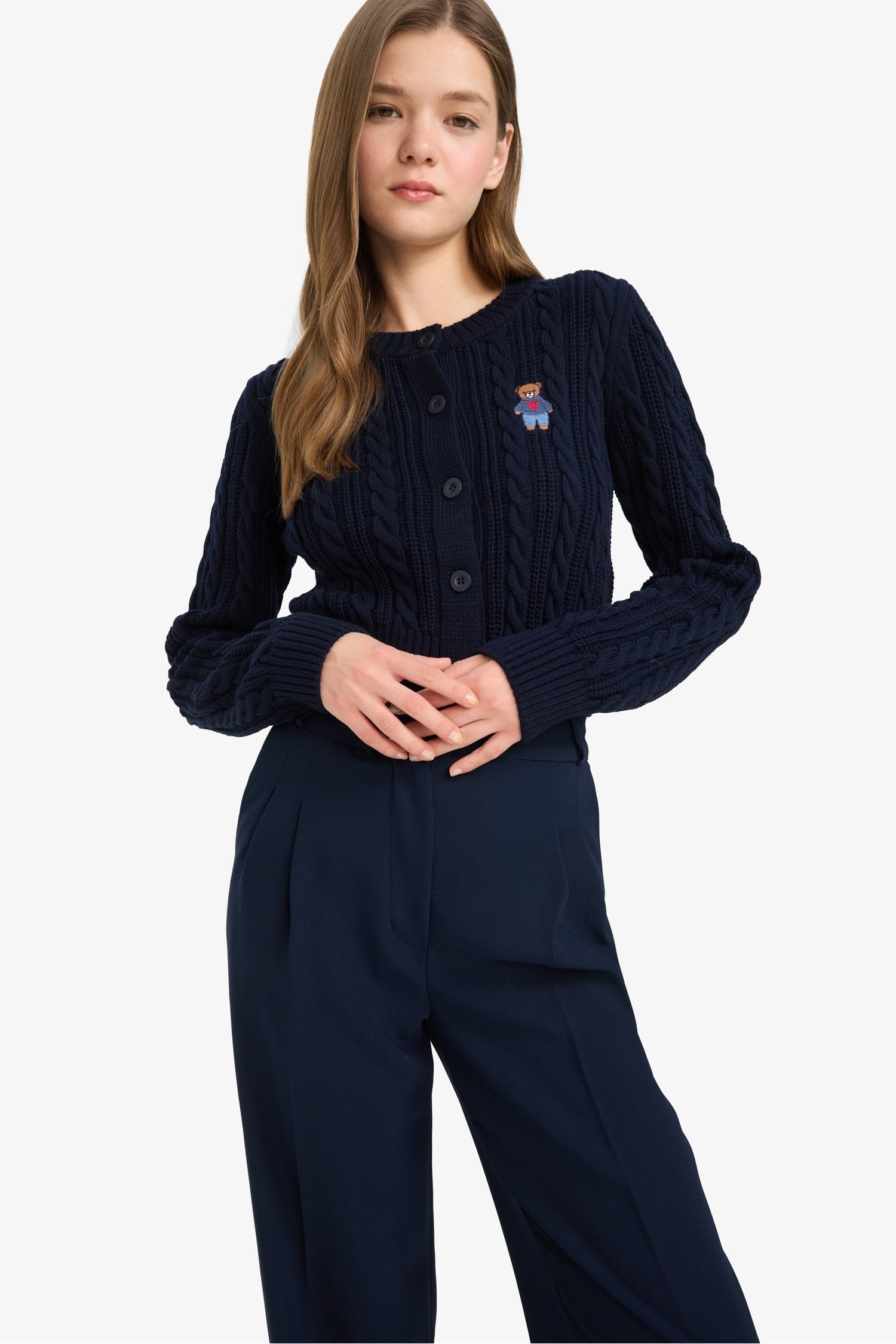 Cool Regular Fit Crew Neck Buttoned Knit Cardigan