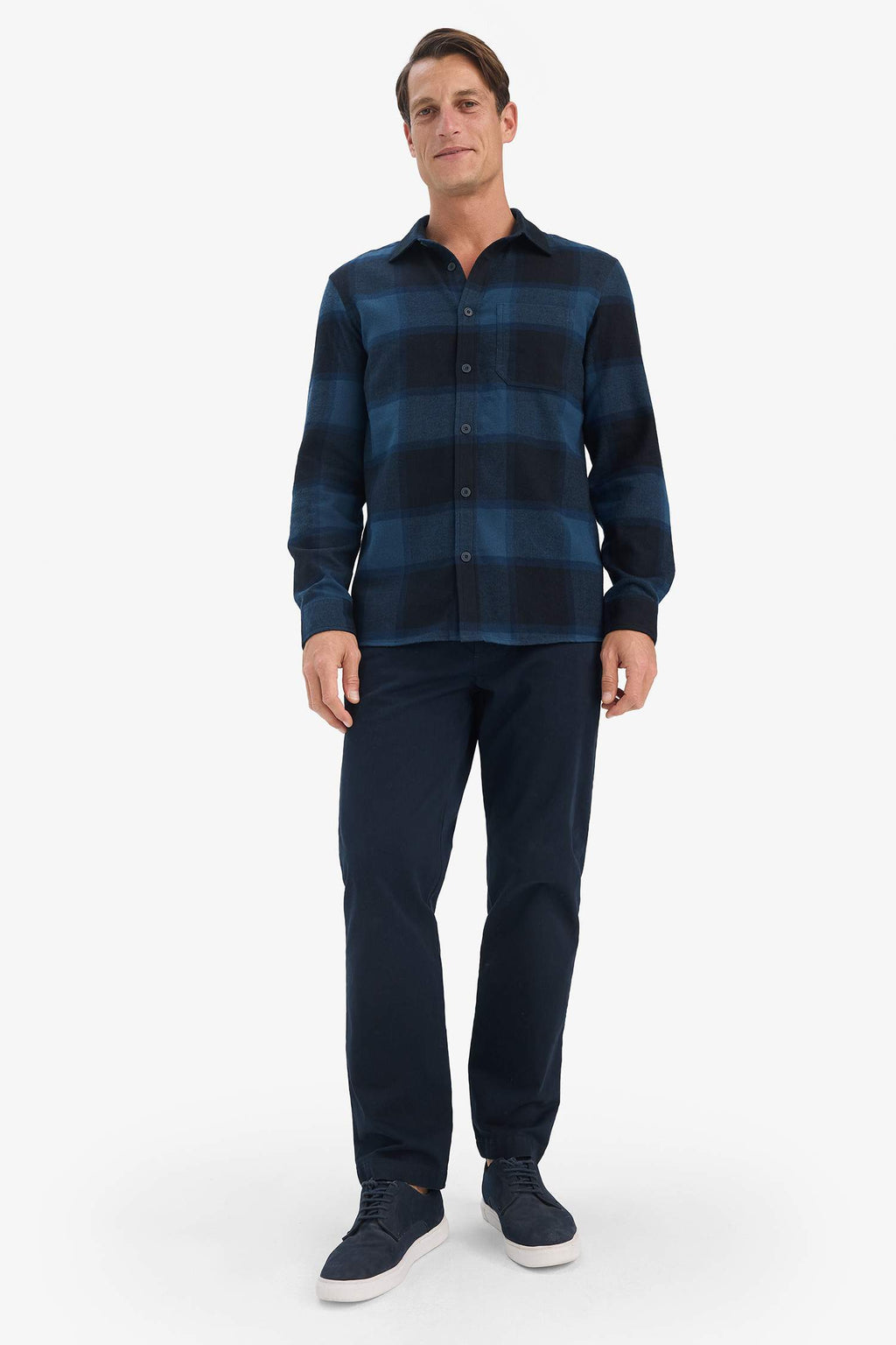 Regular Fit Polo Collar Checkered Flannel Long Sleeve Shirt