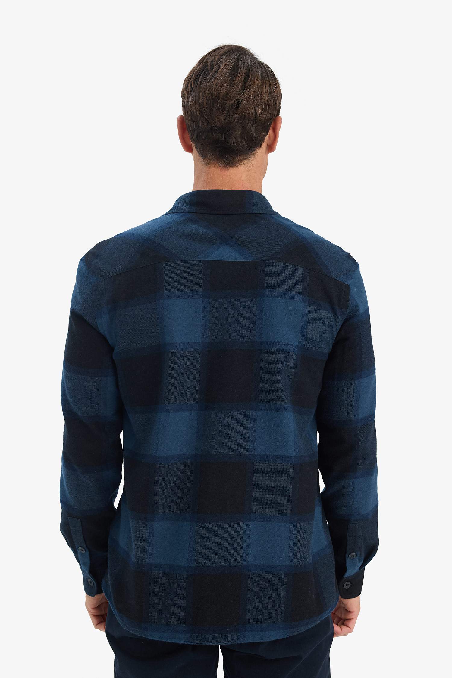 Regular Fit Polo Collar Checkered Flannel Long Sleeve Shirt