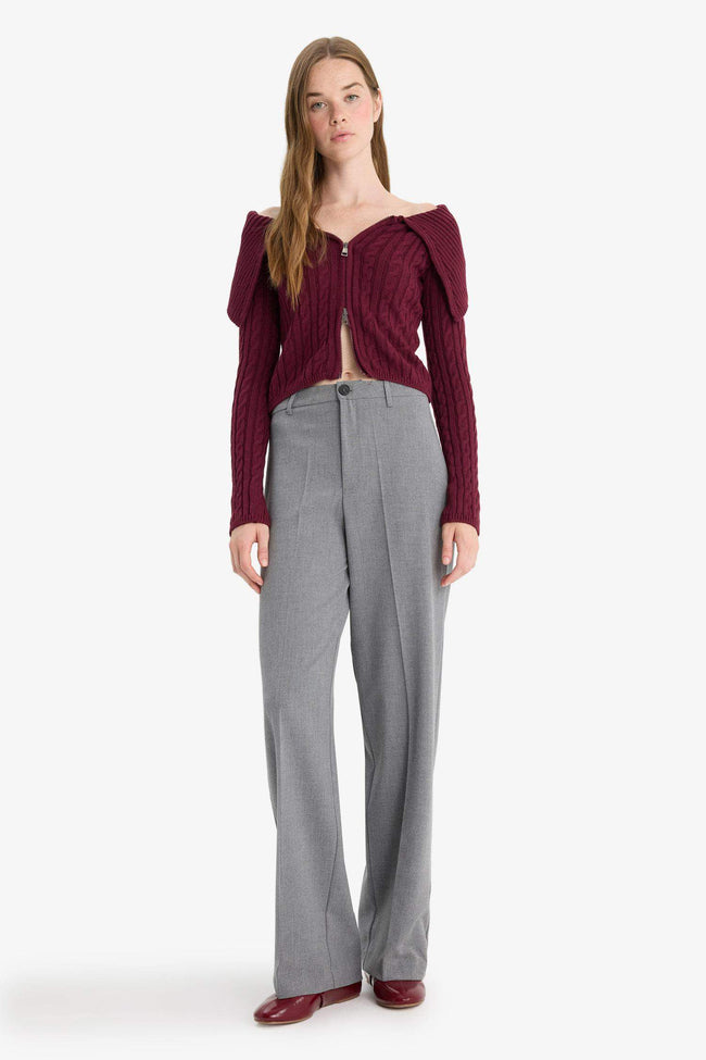 Regular Fit Open Shoulder Zippered Knitwear Cardigan Main Image