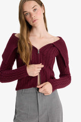 Regular Fit Open Shoulder Zippered Knitwear Cardigan