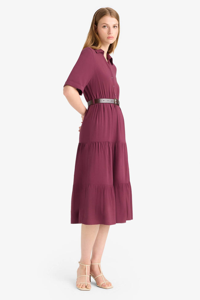 Midi dress with a shirt collar and short sleeves Main Image