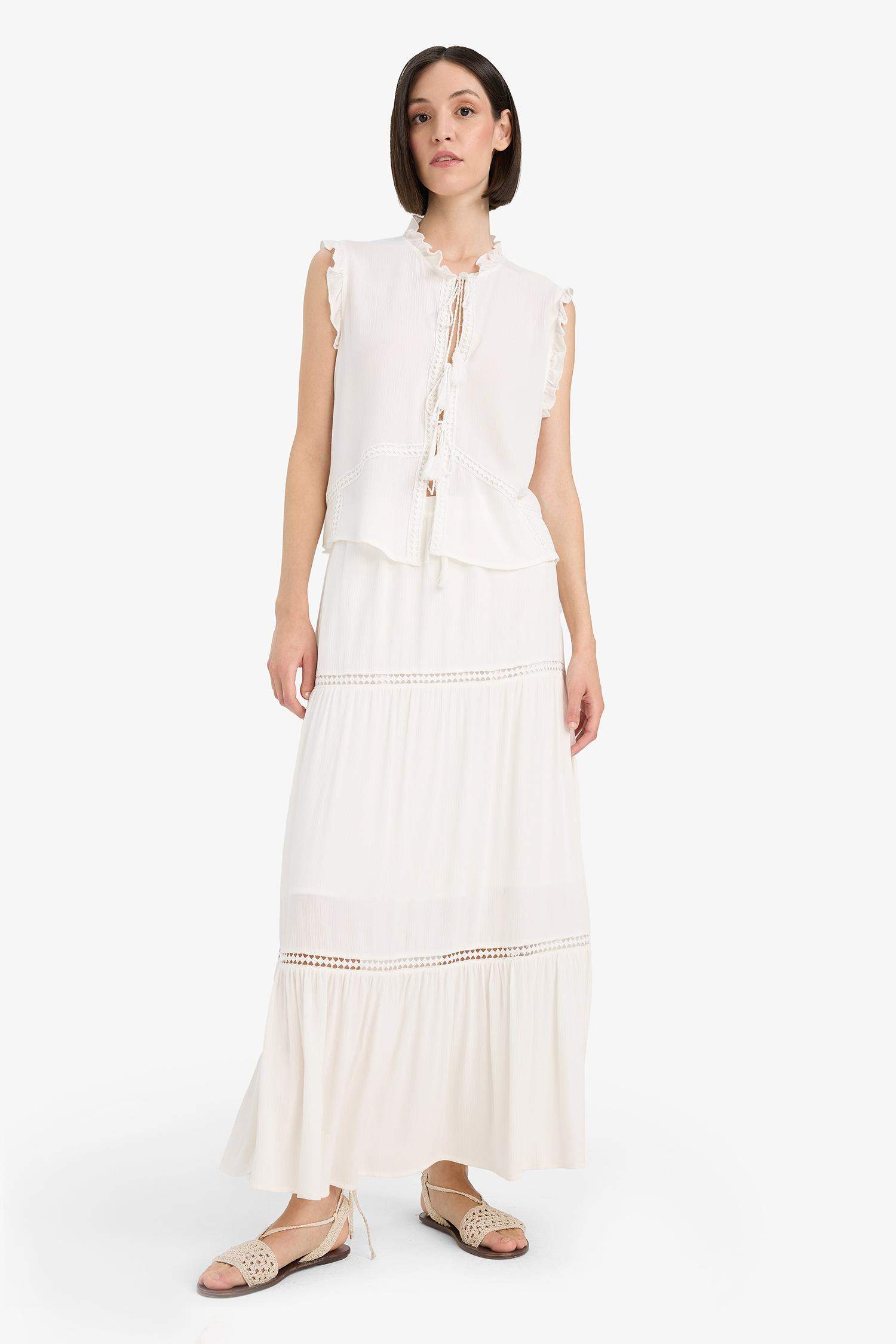 A-Line Normal Waist Lined Crinkle Viscose Maxi Skirt