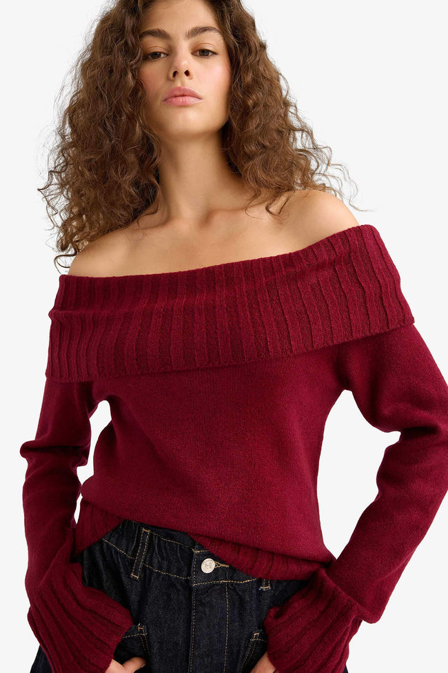 Slim Fit Slim Cut Open Shoulder Knitwear Sweater Hover Image