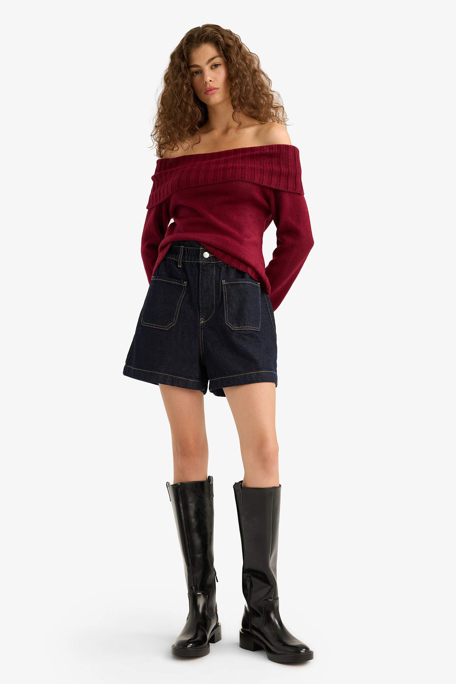 Slim Fit Slim Cut Open Shoulder Knitwear Sweater