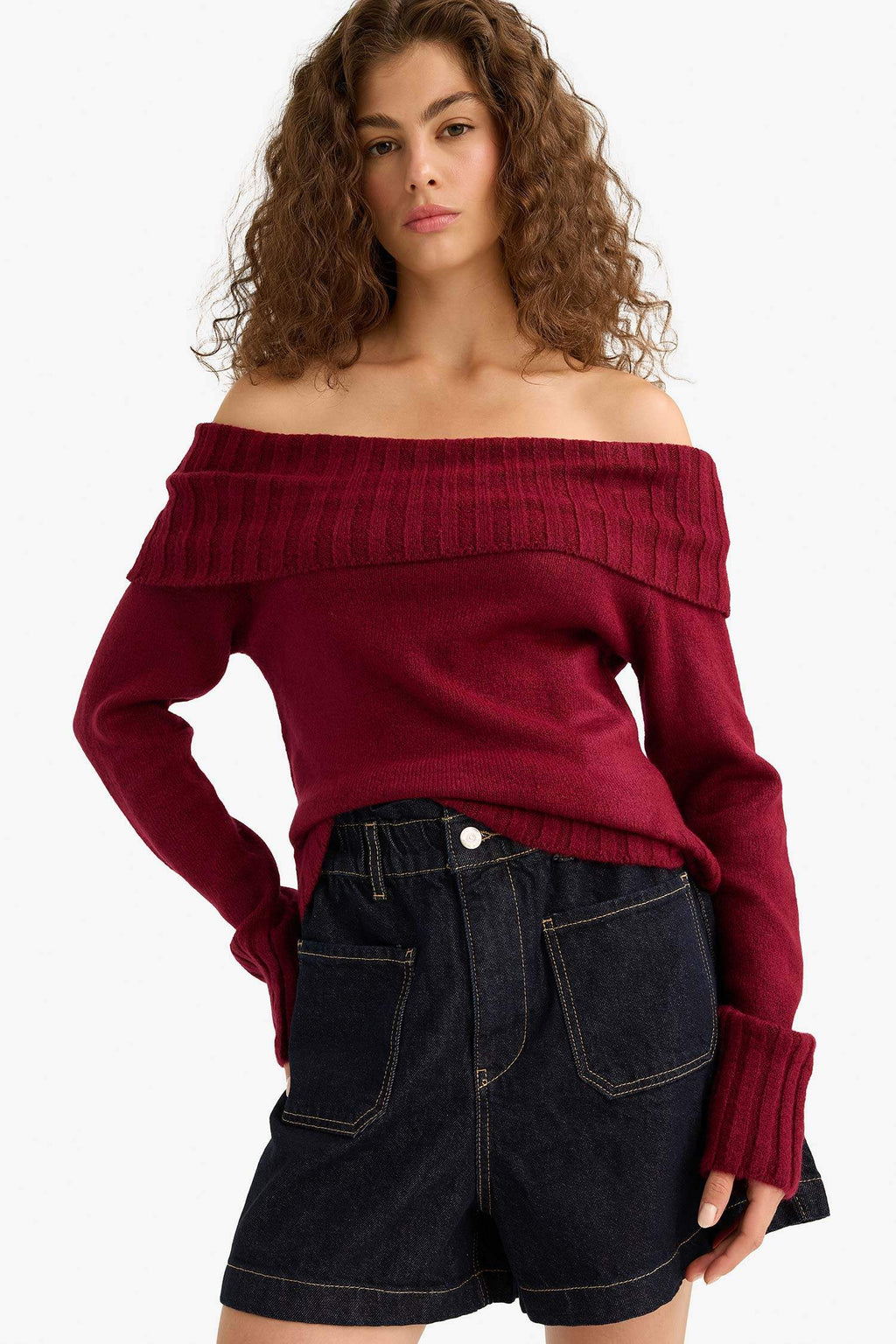 Slim Fit Slim Cut Open Shoulder Knitwear Sweater