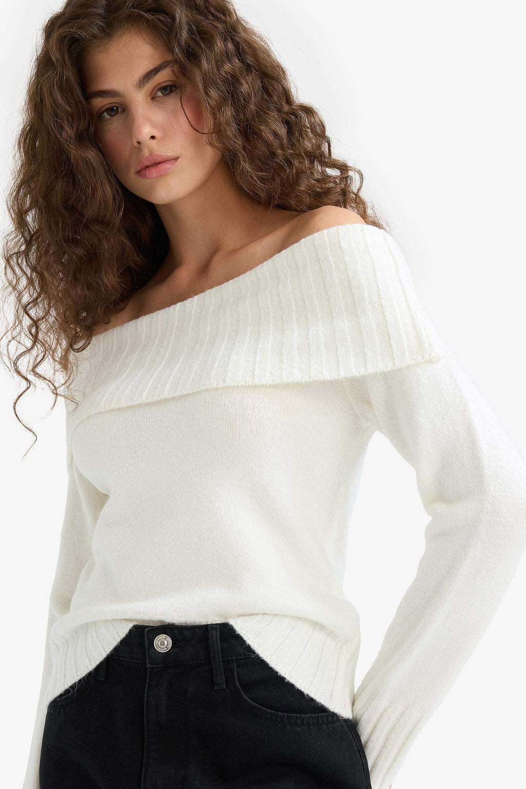 Slim Fit Slim Cut Open Shoulder Knitwear Sweater