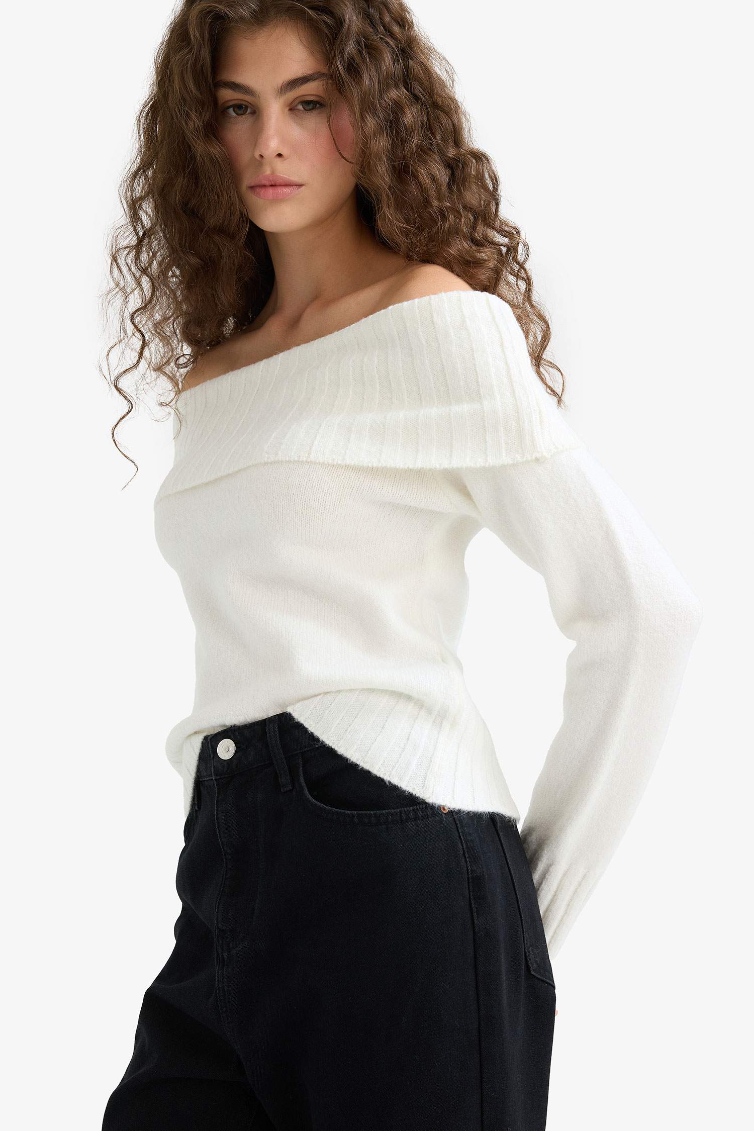 Slim Fit Slim Cut Open Shoulder Knitwear Sweater