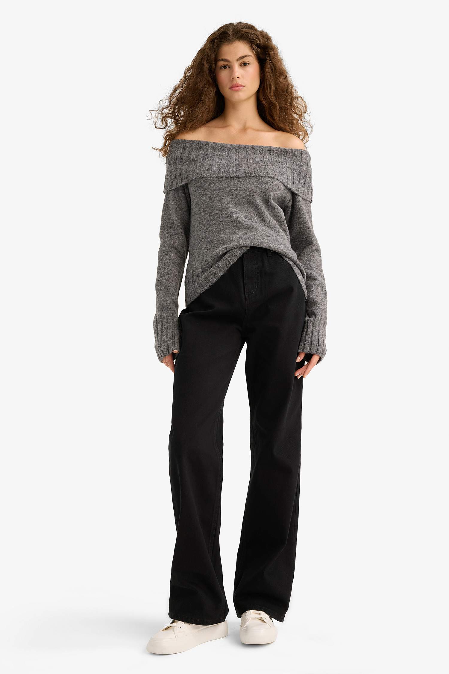 Slim Fit Slim Cut Open Shoulder Knitwear Sweater