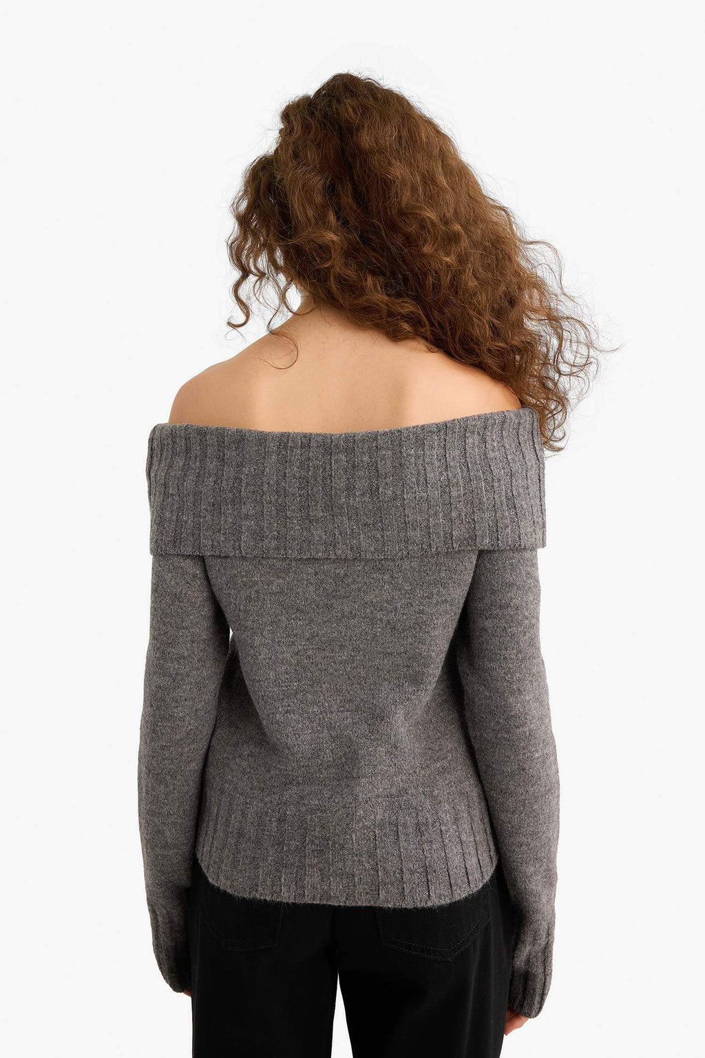Slim Fit Slim Cut Open Shoulder Knitwear Sweater
