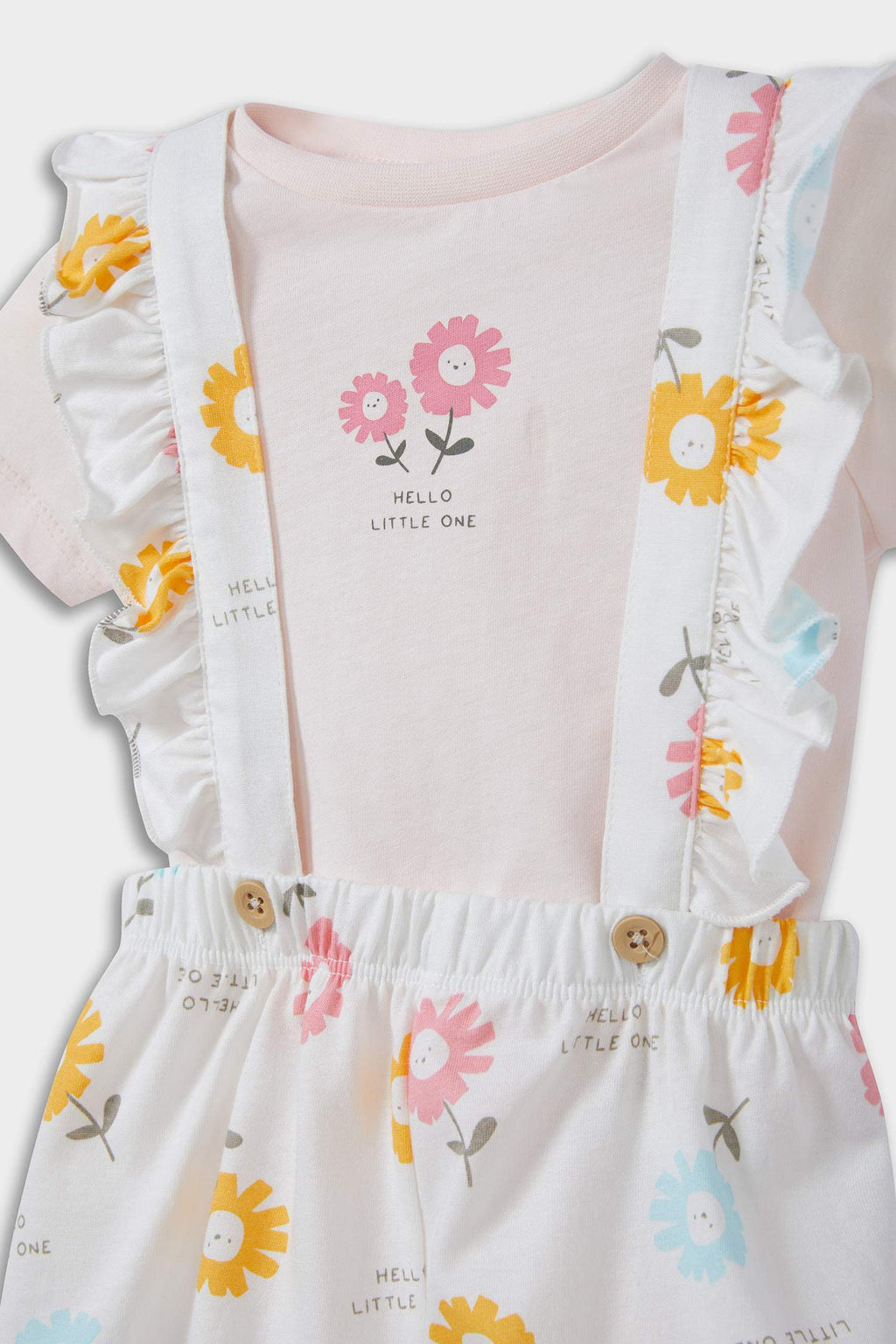 Baby Girl 2-Piece Set Floral Combed Cotton Short Sleeve T-Shirt Overalls