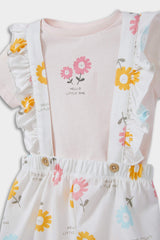 Baby Girl 2-Piece Set Floral Combed Cotton Short Sleeve T-Shirt Overalls