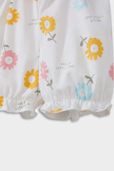 Baby Girl 2-Piece Set Floral Combed Cotton Short Sleeve T-Shirt Overalls