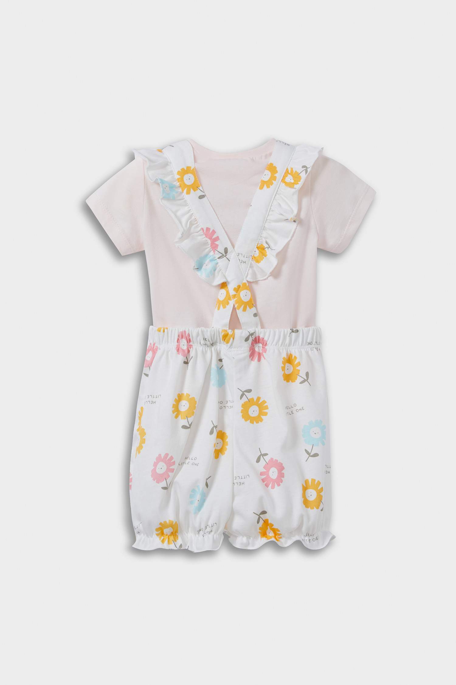 Baby Girl 2-Piece Set Floral Combed Cotton Short Sleeve T-Shirt Overalls