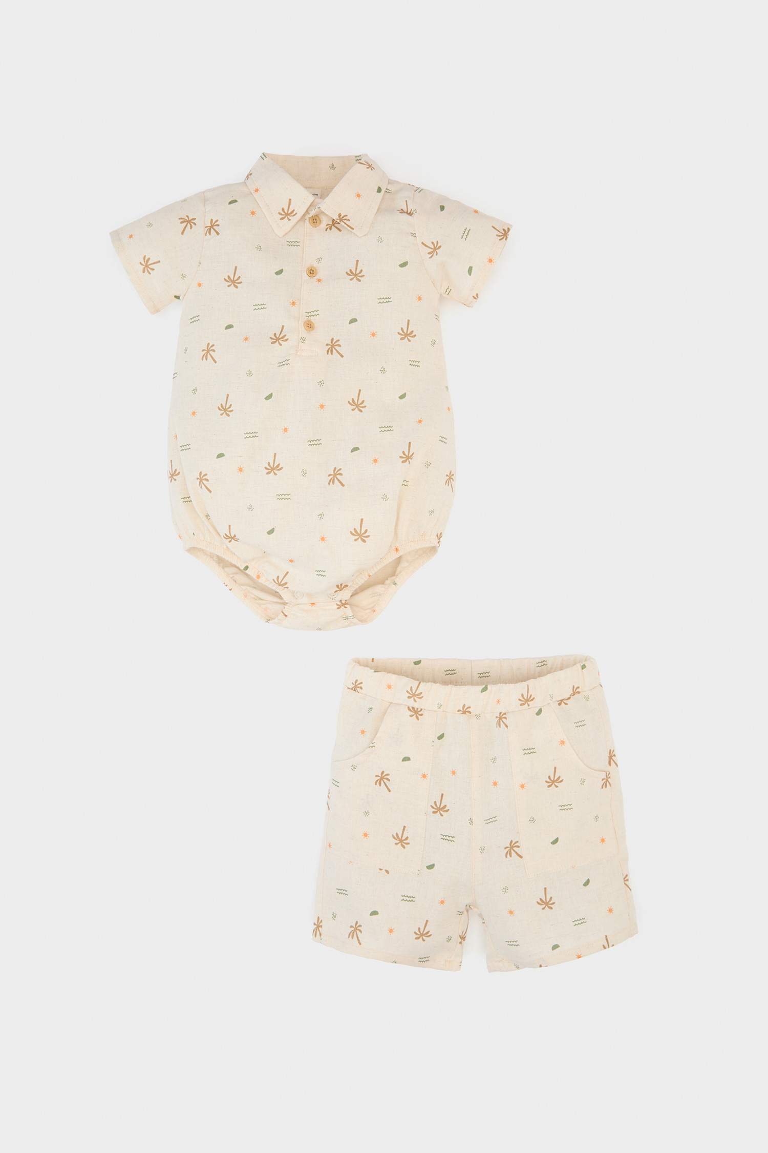 Baby Boy Palm Patterned Linen 2 Piece Set