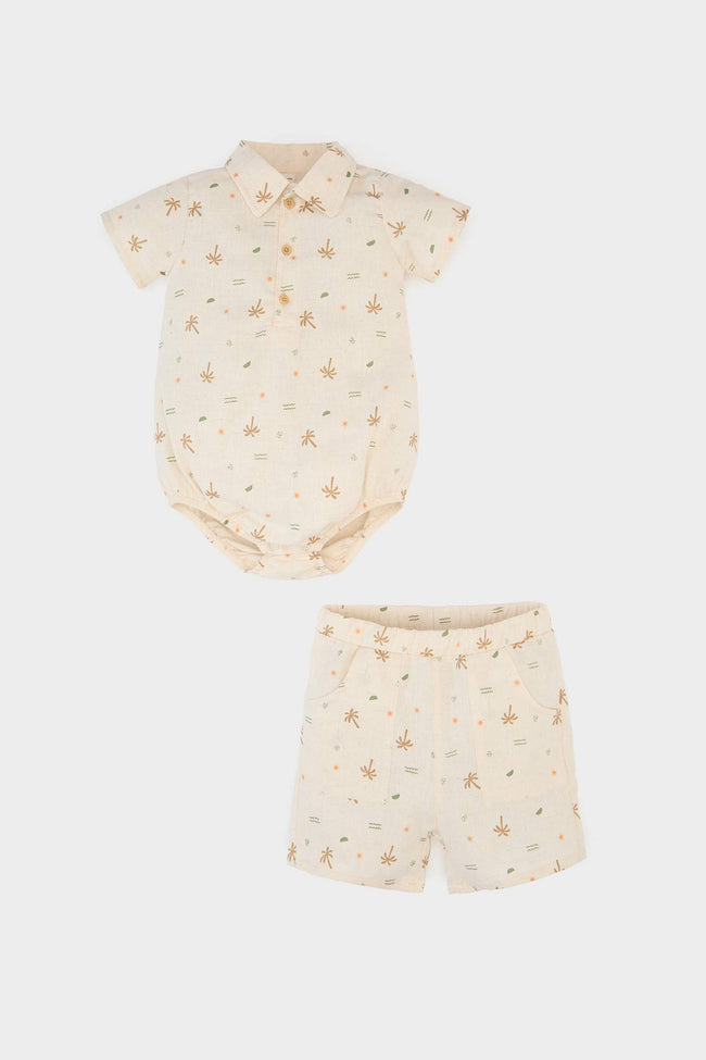 Baby Boy Palm Patterned Linen 2 Piece Set Hover Image
