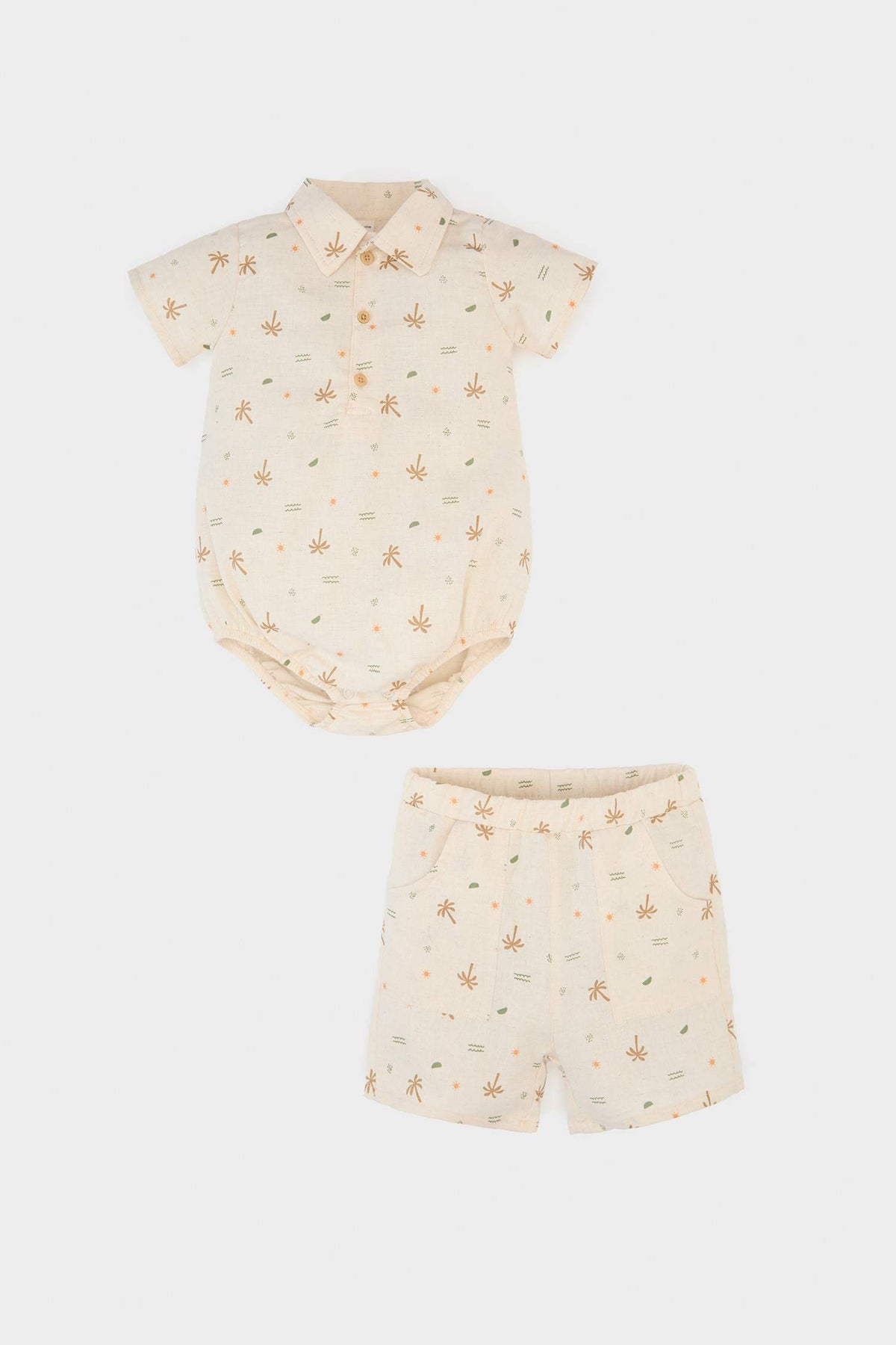 Baby Boy Palm Patterned Linen 2 Piece Set