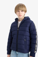 Boys Waterproof Hooded Fleece Lined Zippered Puffer Jacket