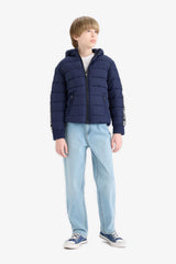 Boys Waterproof Hooded Fleece Lined Zippered Puffer Jacket