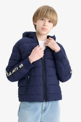 Boys Waterproof Hooded Fleece Lined Zippered Puffer Jacket