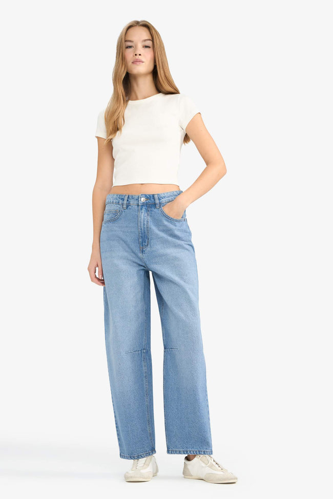 Regular Hem Denim High Waist Trousers Main Image