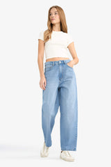 Regular Hem Denim High Waist Trousers