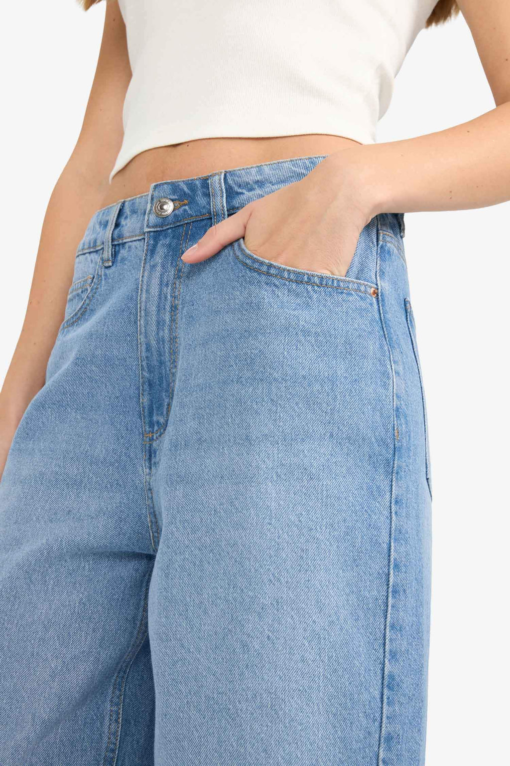 Regular Hem Denim High Waist Trousers