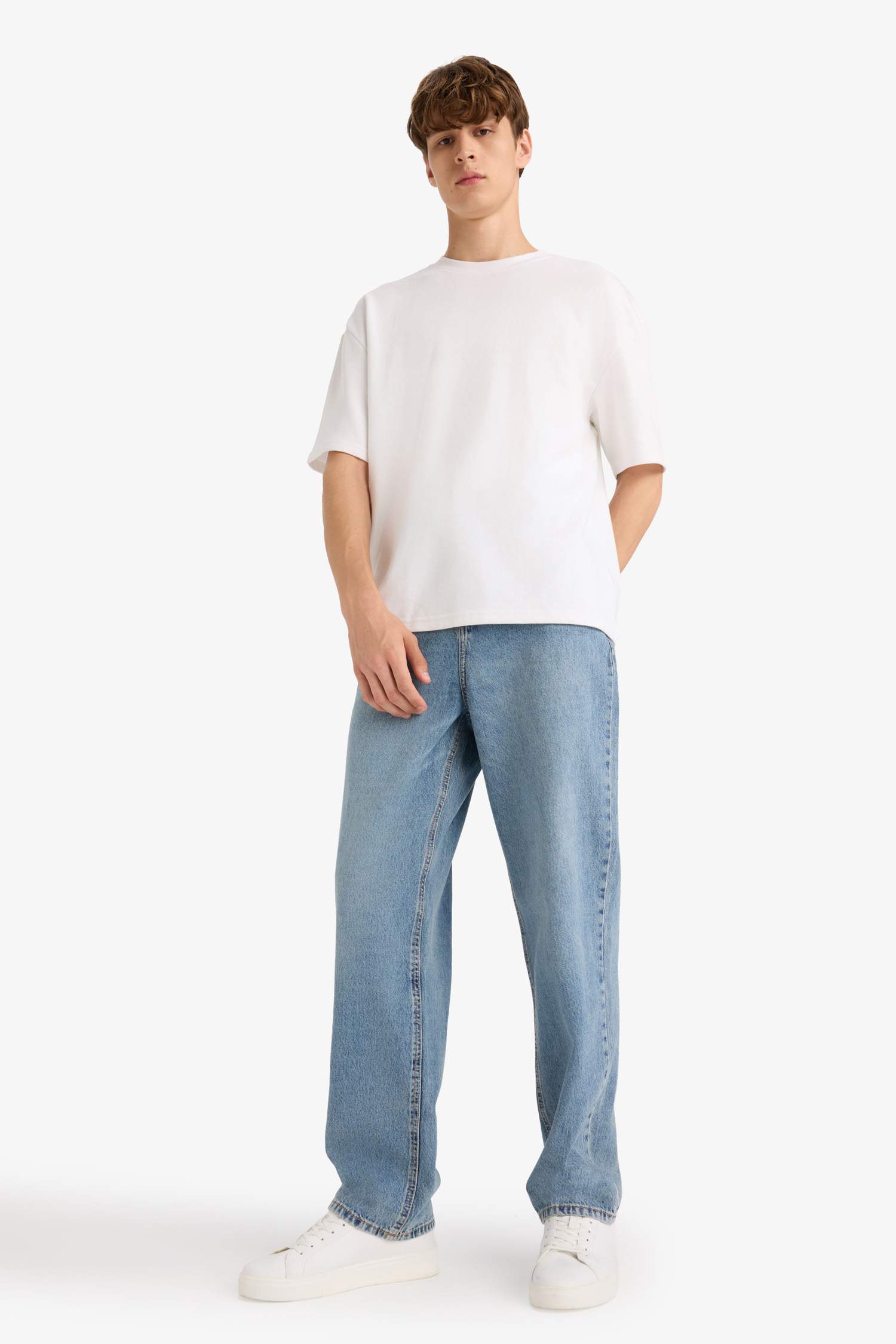 100% Cotton Baggy Fit Normal Waist Wide Leg Jeans