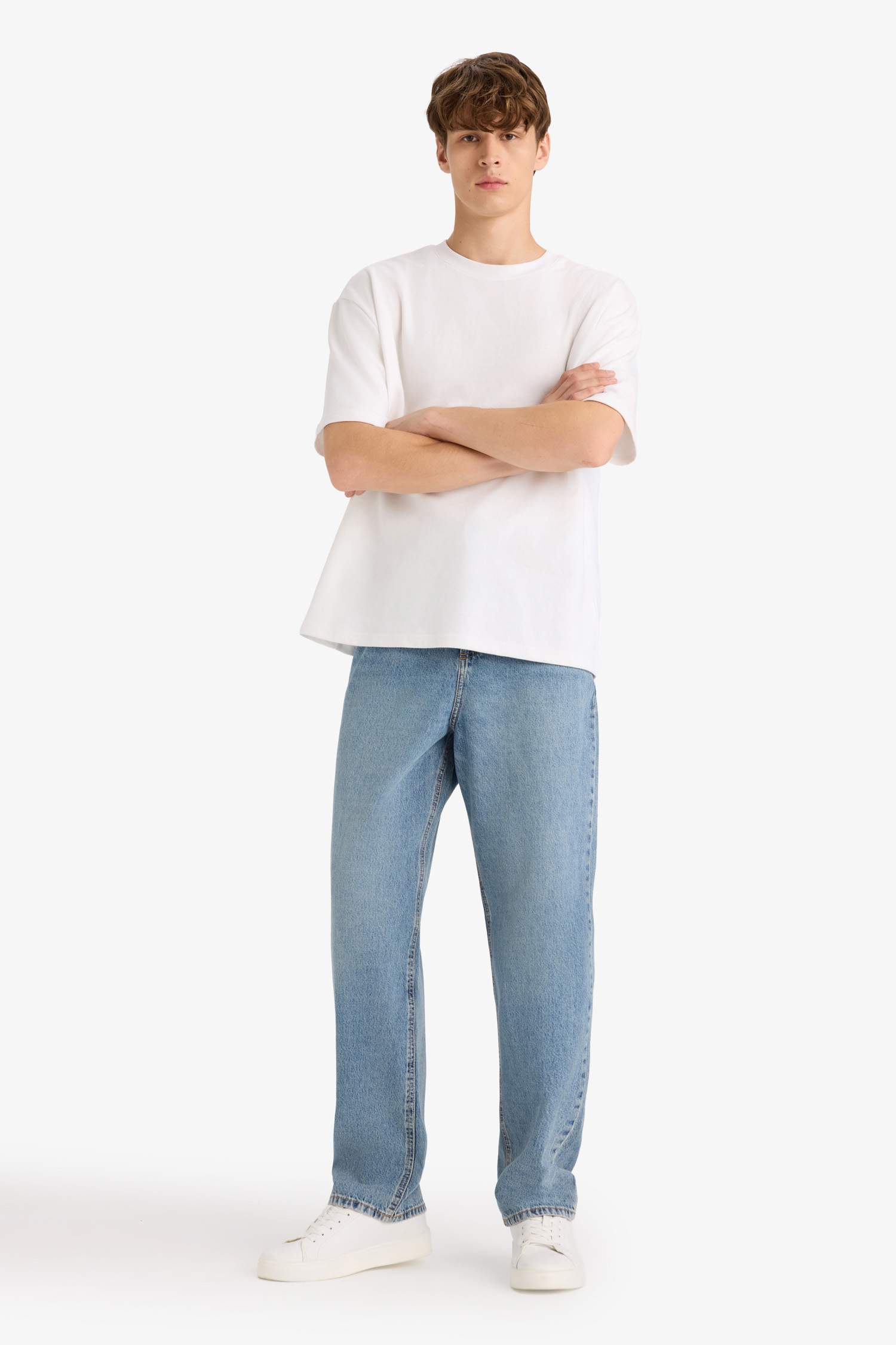 100% Cotton Baggy Fit Normal Waist Wide Leg Jeans