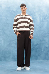 Boxy Fit Polo Neck Striped Waffle Sweatshirt