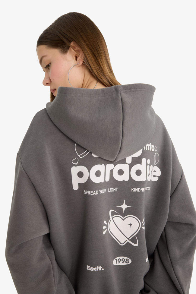 Cool Oversize sweatshirt with a wide fit, hood, print and thick fabric Hover Image