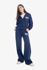 Cool wide leg printed thick fabric trousers