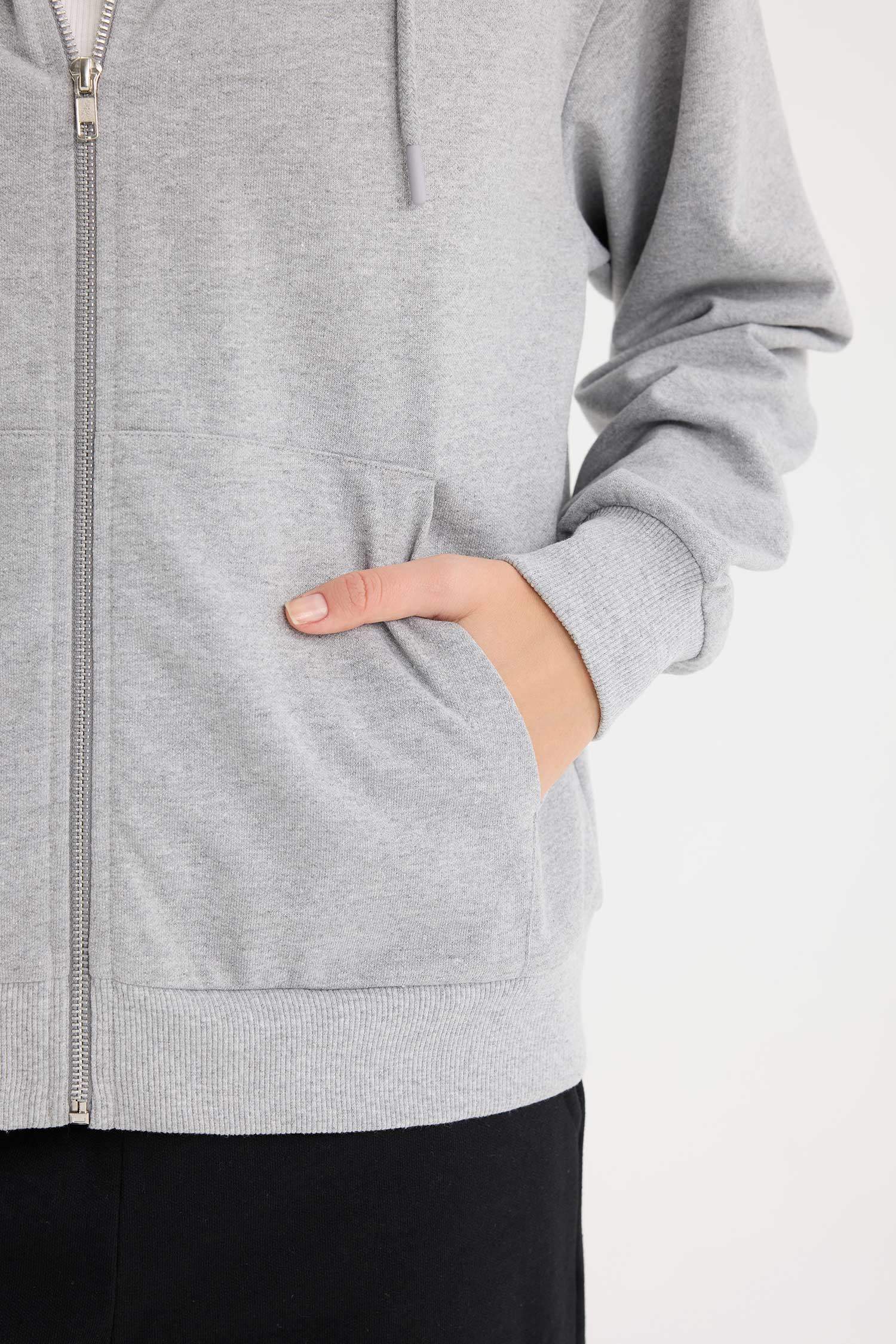 Relax Fit Hooded Basic Thin Sweatshirt Fabric Cardigan