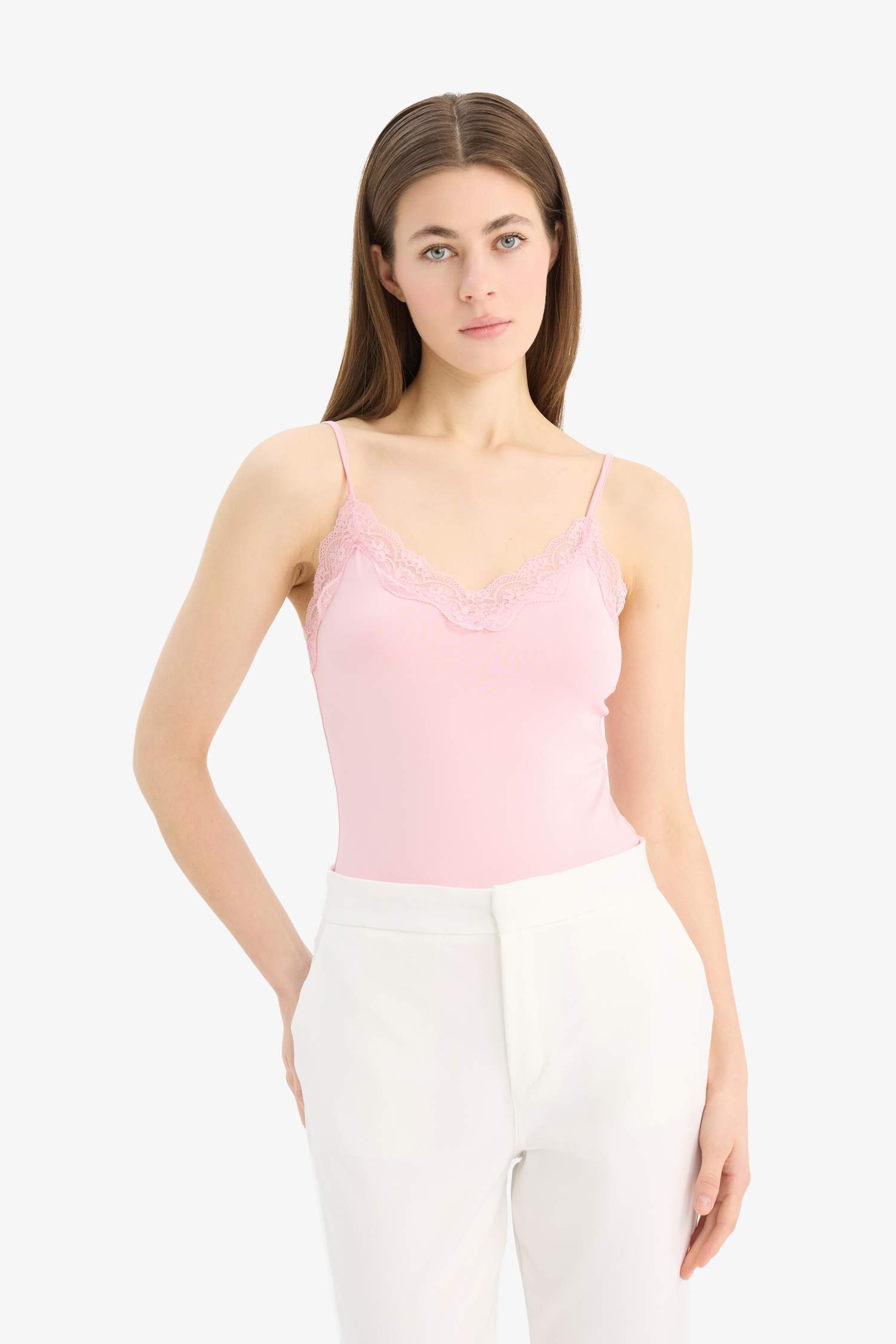 Slim Fit V Neck Laced Tank Top