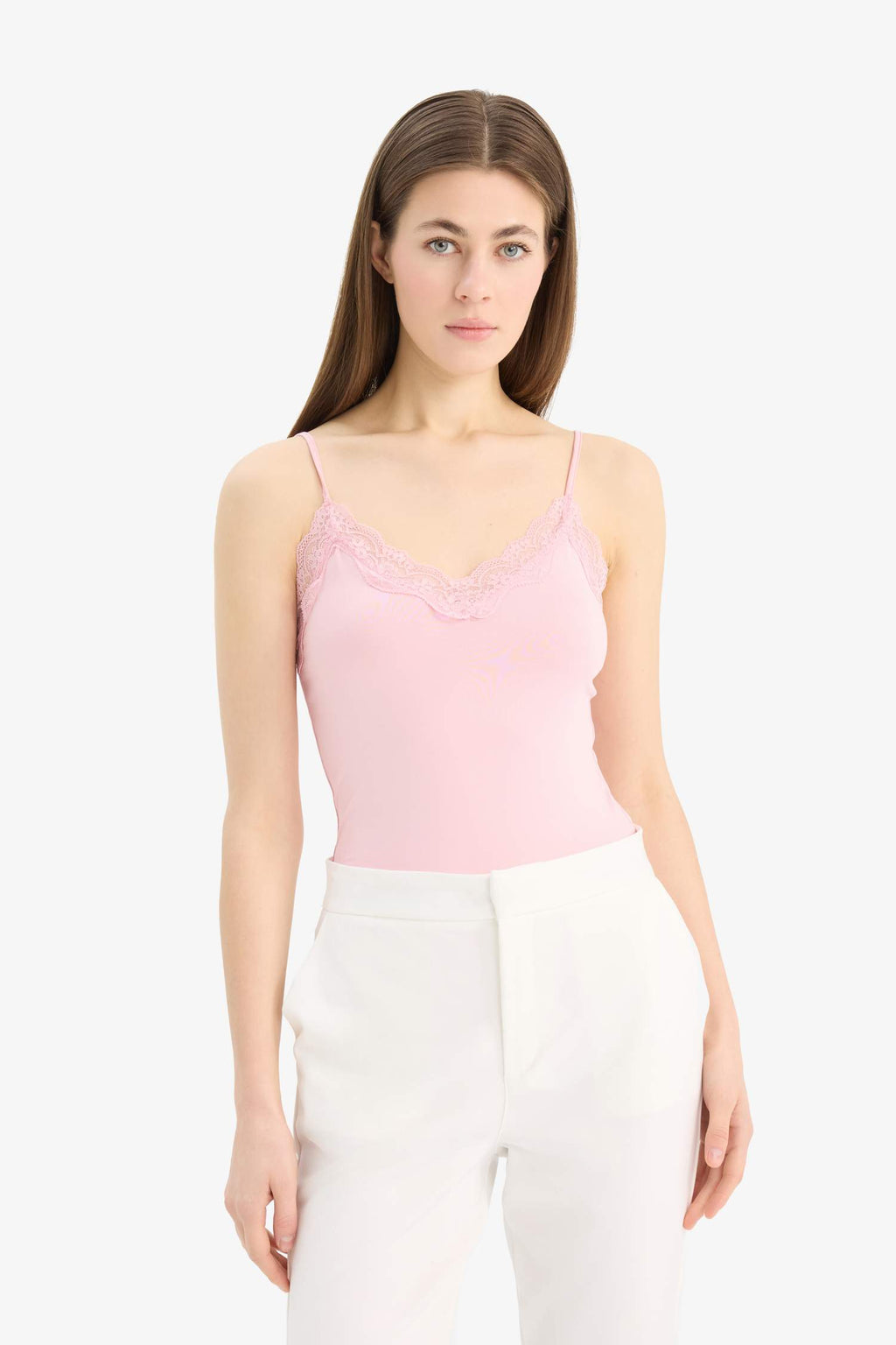 Slim Fit V Neck Laced Tank Top