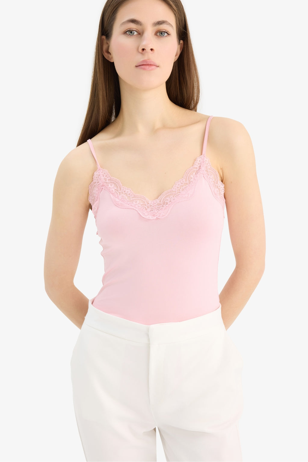 Slim Fit V Neck Laced Tank Top