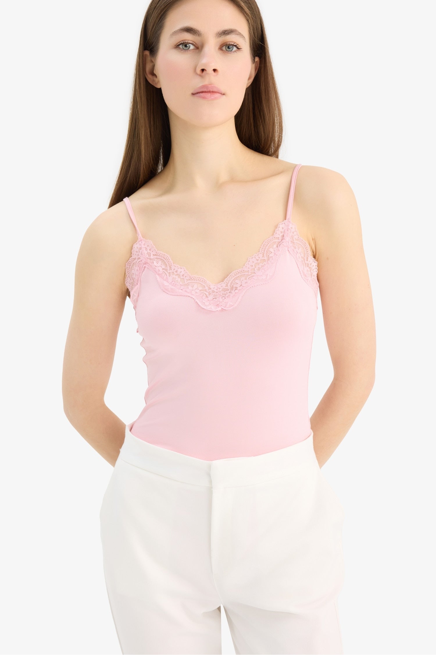 Slim Fit V Neck Laced Tank Top