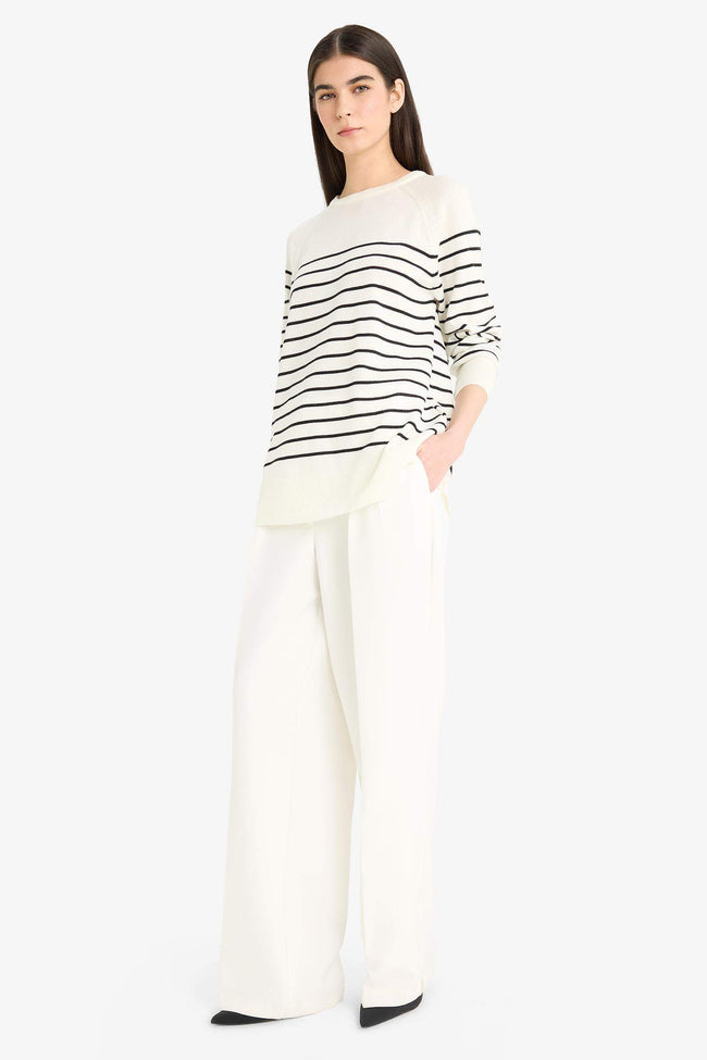 Regular Fit Crew Neck Striped Knit Sweater Main Image