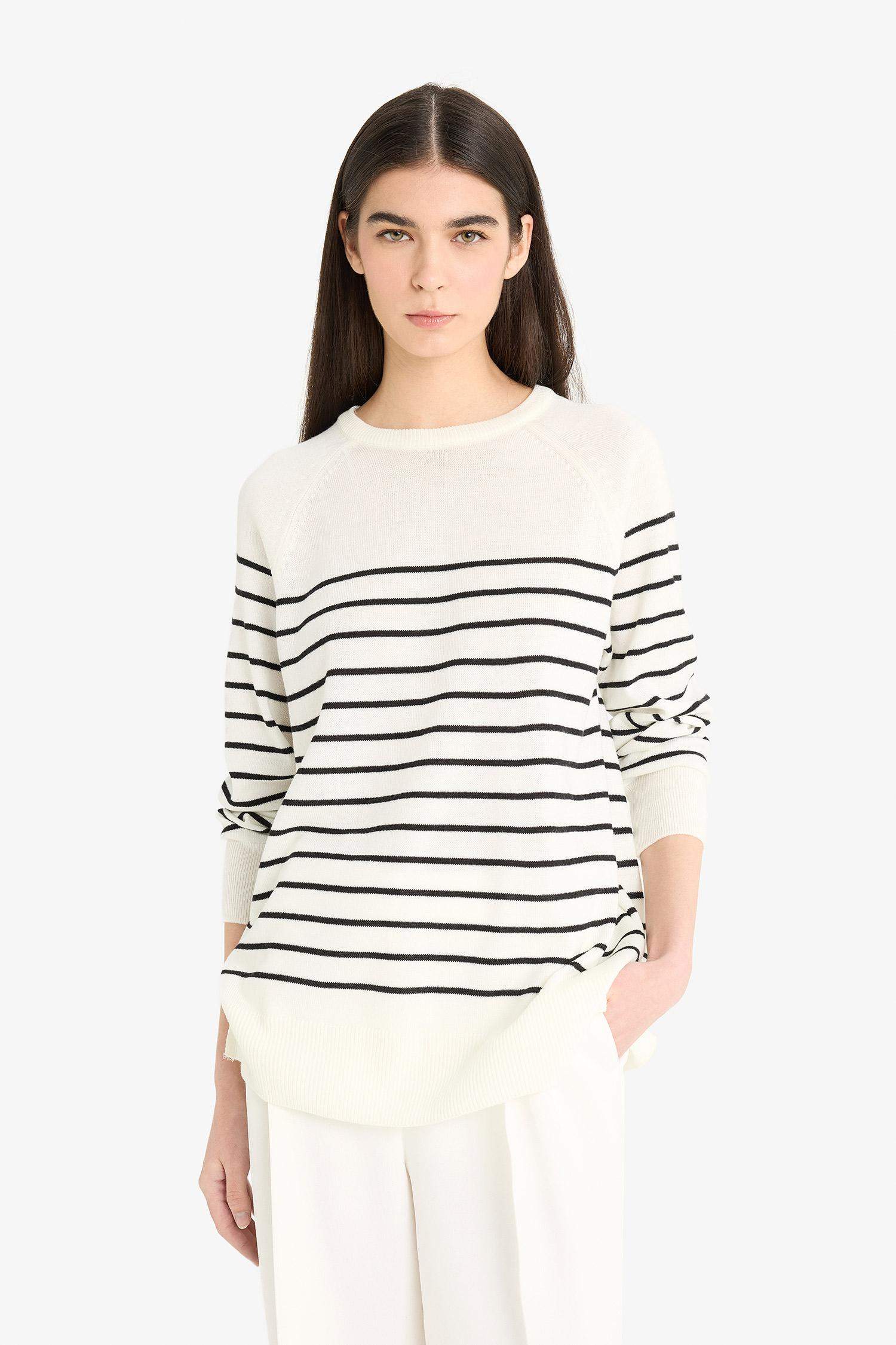 Regular Fit Crew Neck Striped Knit Sweater