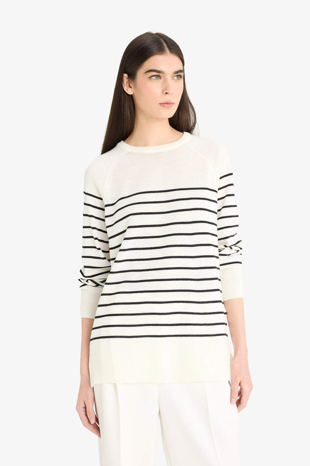 Regular Fit Crew Neck Striped Knit Sweater