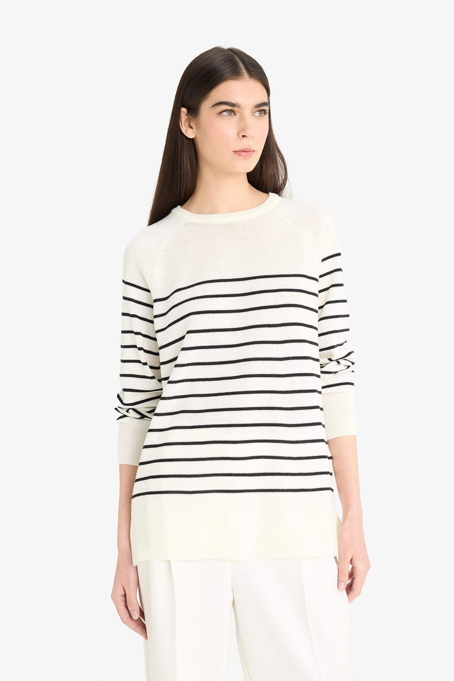 Regular Fit Crew Neck Striped Knit Sweater