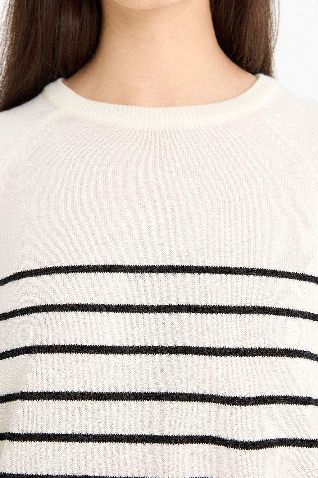 Regular Fit Crew Neck Striped Knit Sweater