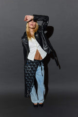 Regular Fit Zippered Faux Leather Jacket Coat