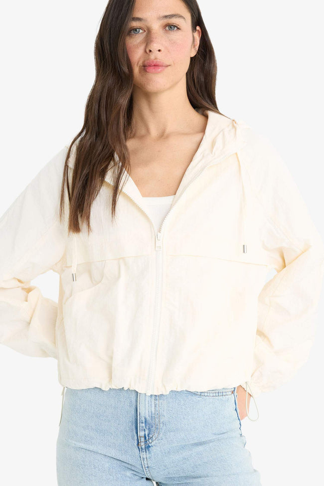 Regular Fit Hooded Zippered Crop Raincoat Hover Image