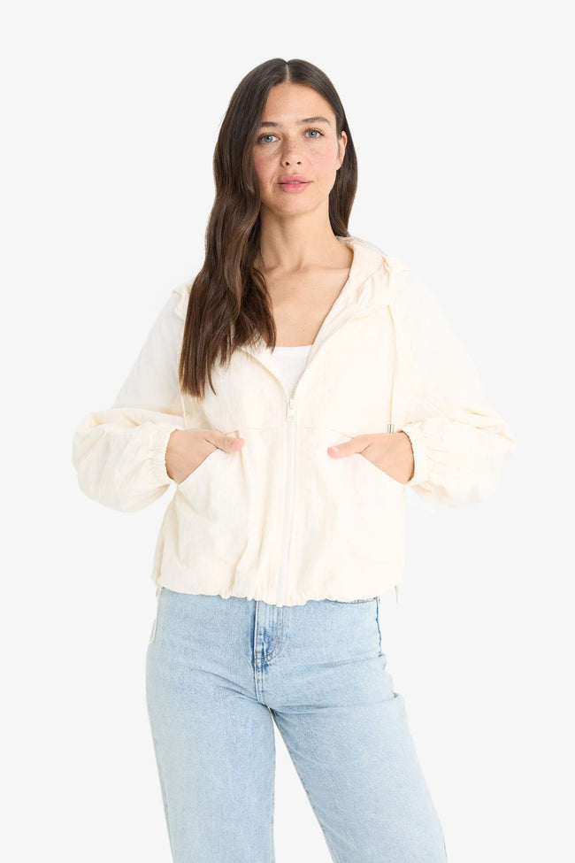 Regular Fit Hooded Zippered Crop Raincoat Main Image