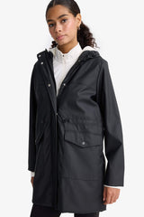 Regular Fit Hooded Faux Leather Raincoat