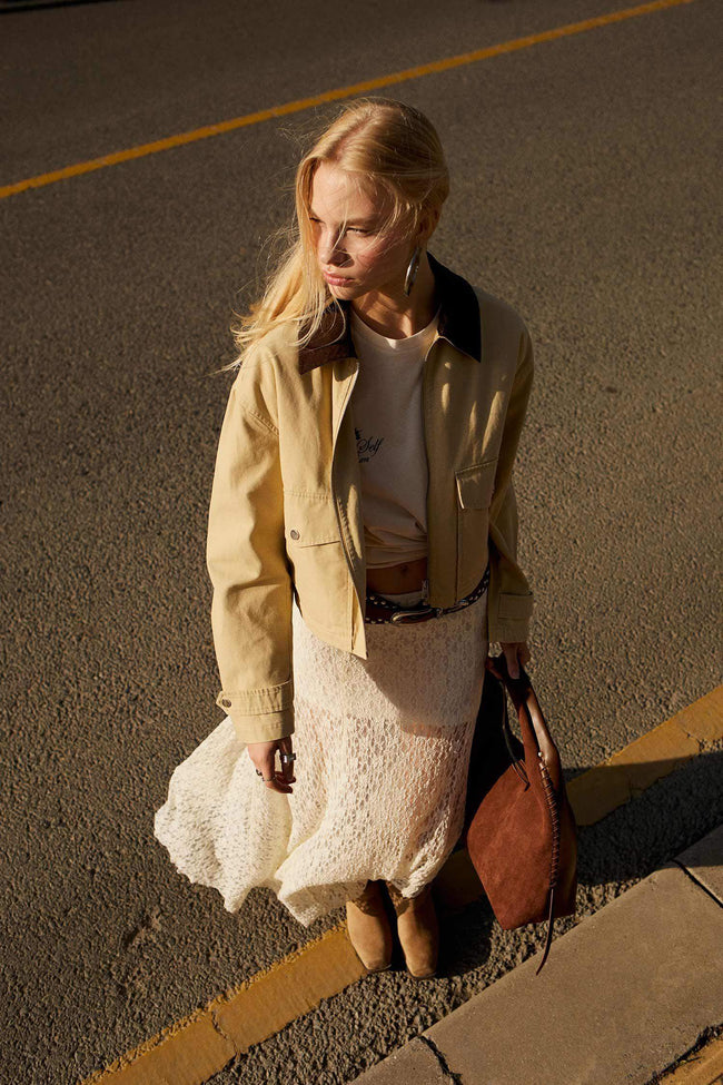 Regular Fit Contrast Collar Zippered Pocket Crop Coat Hover Image