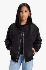Girls Waterproof College Collar Zippered Bomber Jacket